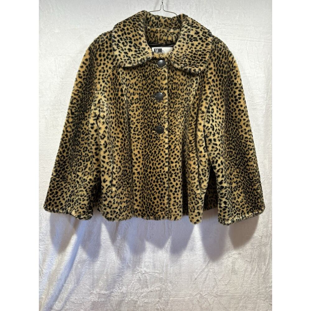 Vintage Maria Dionisiou for Olympia Leopard Print Faux Fur Coat Womens Large
